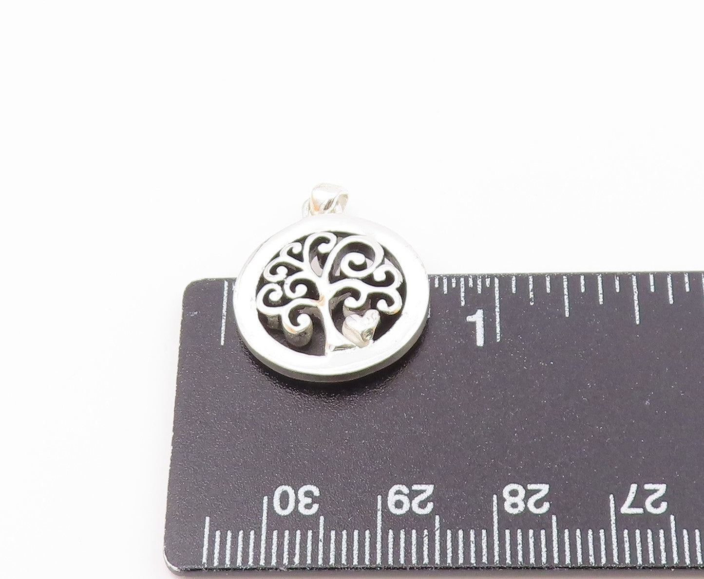 925 Sterling Silver  Vintage Shiny Mom Heart Of Family Tree Pendant  PT19153