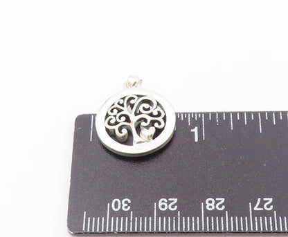 925 Sterling Silver  Vintage Shiny Mom Heart Of Family Tree Pendant  PT19153