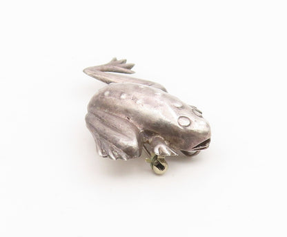 925 Sterling Silver Vintage Brooch Textured Leaping Frog Figurine Pin  BP12105