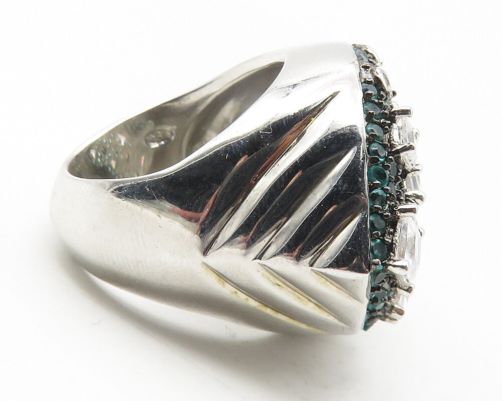 925 Sterling Silver  Cubic Zirconia & Blue Topaz Cocktail Ring Sz 6  RG11602