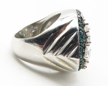 925 Sterling Silver  Cubic Zirconia & Blue Topaz Cocktail Ring Sz 6  RG11602