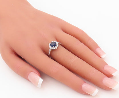 925 Sterling Silver Vintage Ring Round Sapphire Halo CZ Frame  Sz 7 RG30353