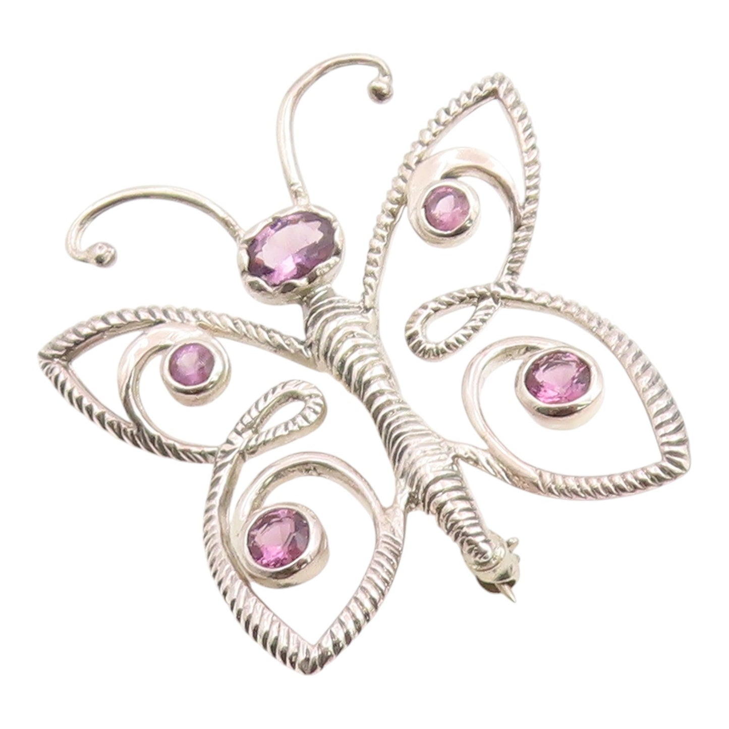 925 Sterling Silver Vintage Brooch Pin Amethyst Elegant Butterfly Charm  BP12438