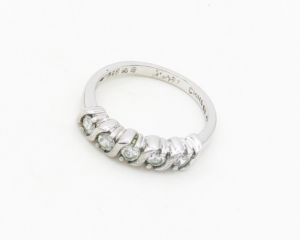 ROSS SIMON 925 Silver  White Topaz Shiny Smooth Swirl Band Ring Sz 8  RG19194