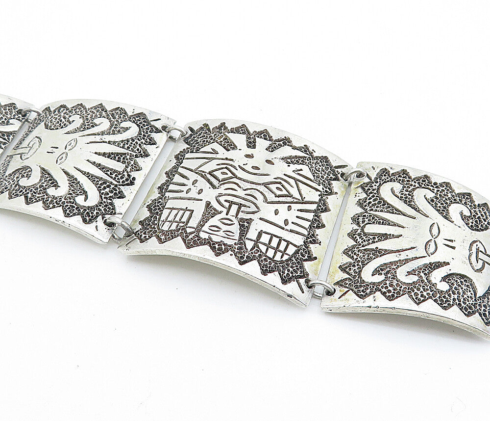 925 Sterling Silver  Vintage Antique Traditional Pattern Chain Bracelet BT2963