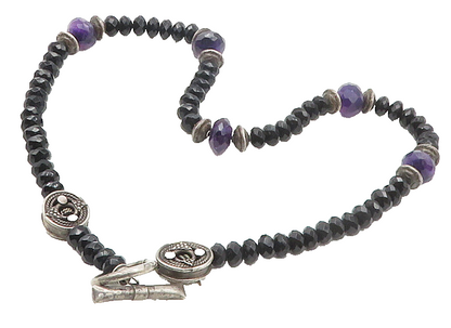 925 Sterling Silver  Vintage Hematite & Amethyst Beaded Chain Necklace  NE2852