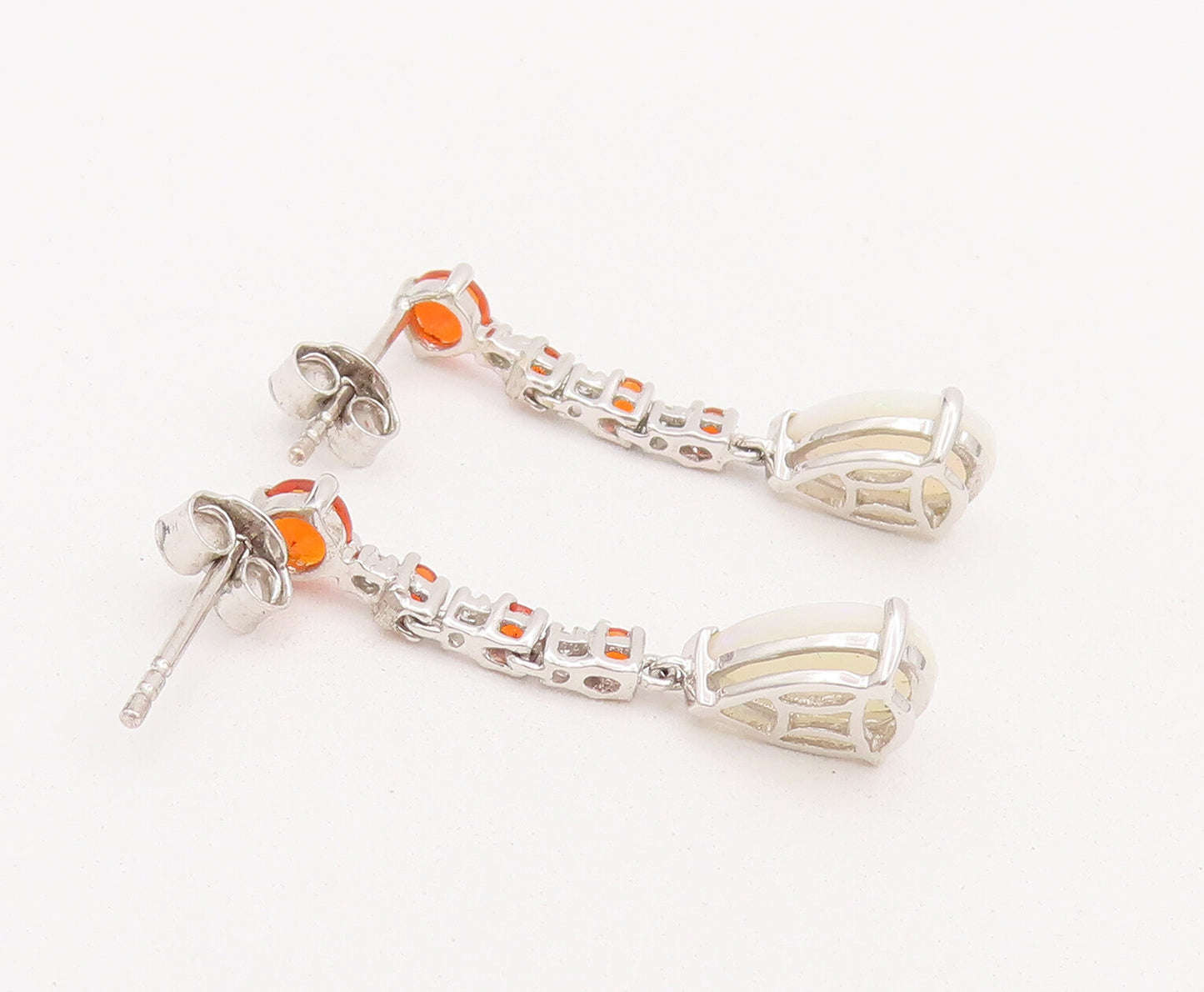925 Sterling Silver Vintage Earrings 2 Tone Topaz Drop Shape Fire Opal  EG12906