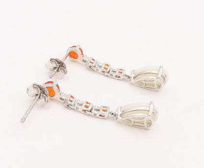 925 Sterling Silver Vintage Earrings 2 Tone Topaz Drop Shape Fire Opal  EG12906