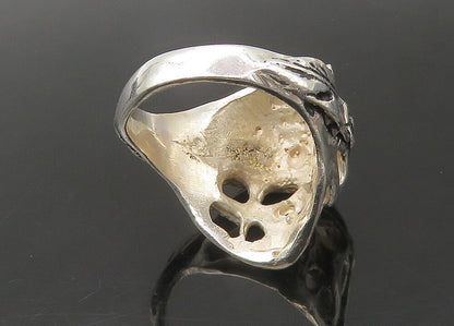925 Sterling Silver  Vintage Shiny Skeleton Head Biker Ring Sz 9  RG22318