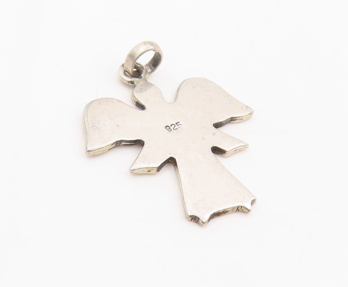 925 Sterling Silver Vintage Pendant Guardian Angel Spiritual Charm  PT25418
