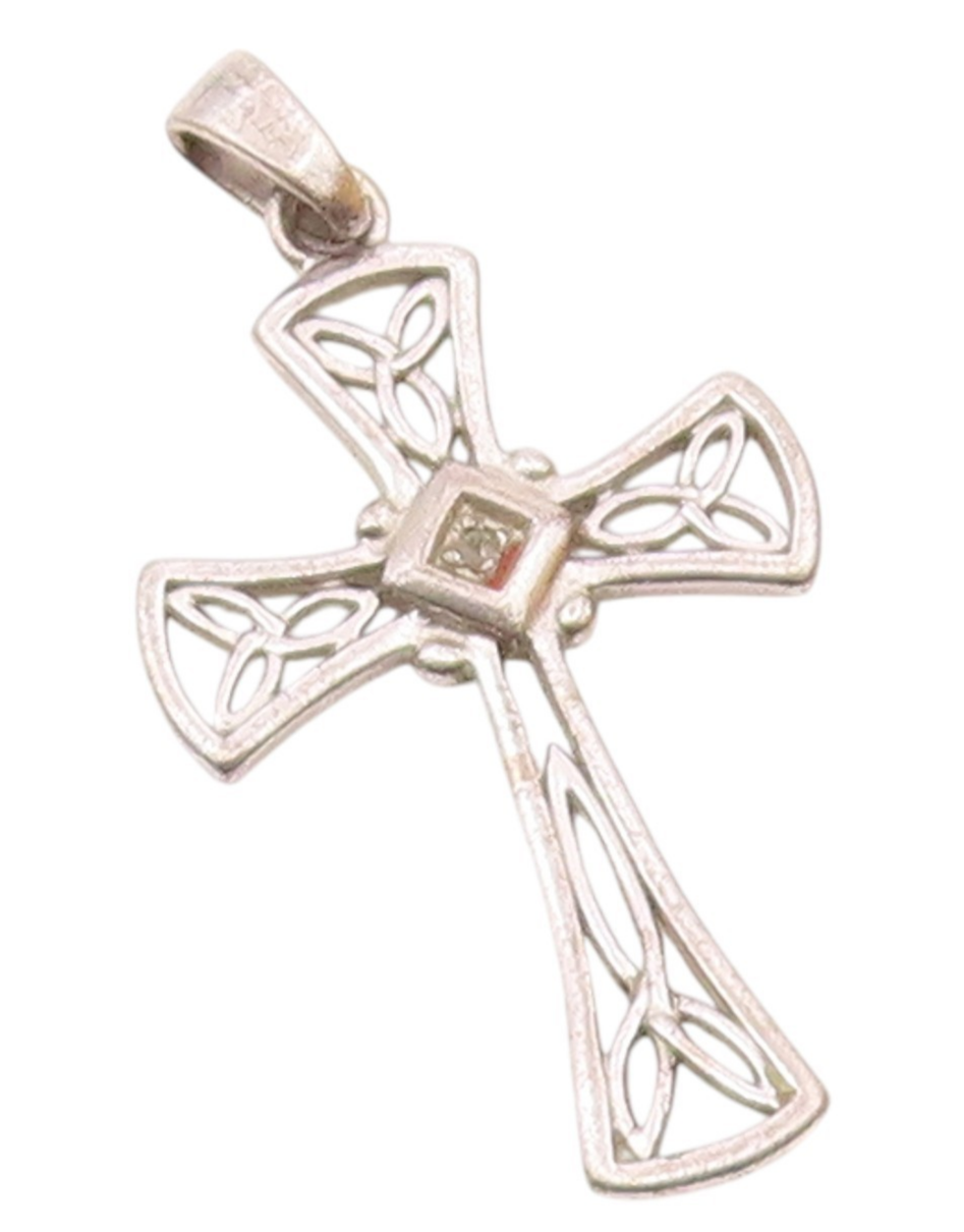 925 Sterling Silver  Vintage Genuine Diamond Religious Cross Pendant  PT16065