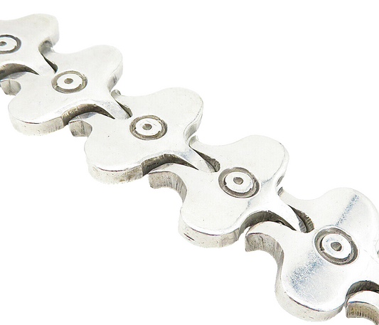 925 Sterling Silver  Vintage Shiny Etched Detail Hinge Chain Bracelet  BT1852