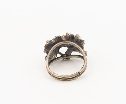 925 Sterling Silver  Vintage Brutalist Swirly Carved Solid Ring Sz 5  RG27421