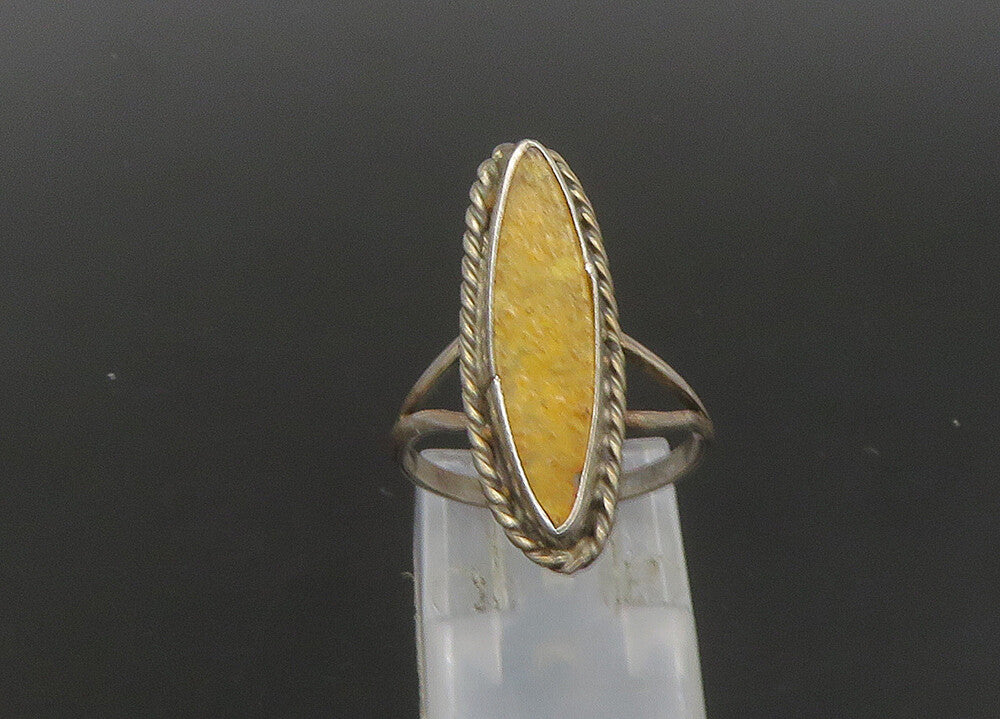 925 Sterling Silver  Vintage Antique Inlaid Amber Cocktail Ring Sz 6  RG22958