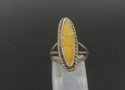 925 Sterling Silver  Vintage Antique Inlaid Amber Cocktail Ring Sz 6  RG22958