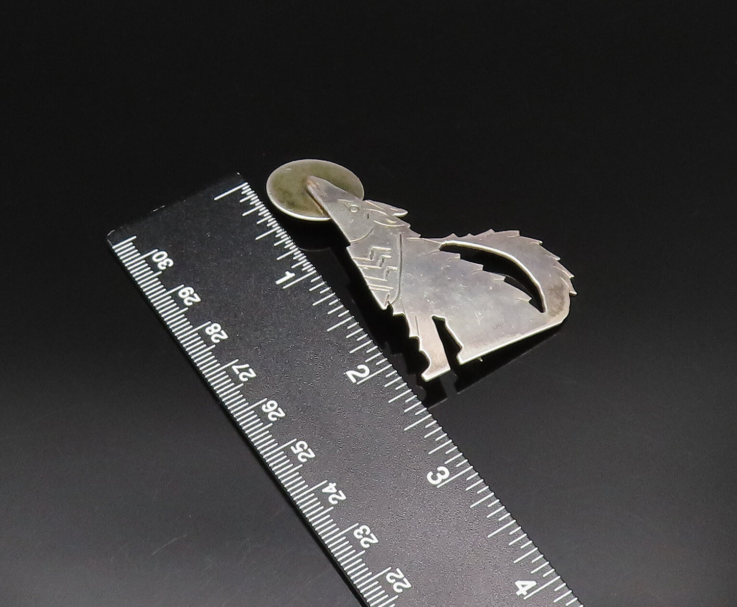 SOUTHWESTERN 925 Silver Vintage Two Tone Wolf & Full Moon Brooch Pin BP9995