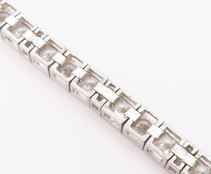 925 Sterling Silver  Vintage Cubic Zirconia Box Link Chain Bracelet  BT8349