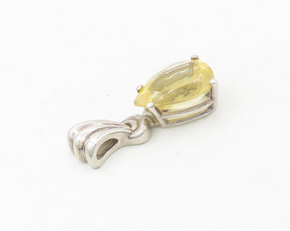 925 Sterling Silver  Vintage Tear Drop Citrine Fluted Bail Pendant  PT15167