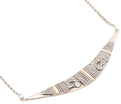 925 Sterling Silver & 18K GOLD  Vintage 2 Tone Pattern Chain Necklace  NE1332