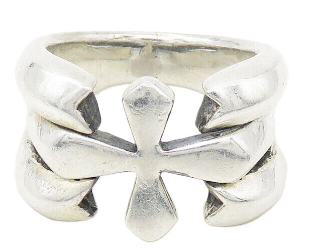 925 Sterling Silver  Vintage Shiny Cross Split Large Band Ring Sz 11  RG18731