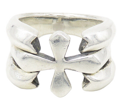 925 Sterling Silver  Vintage Shiny Cross Split Large Band Ring Sz 11  RG18731