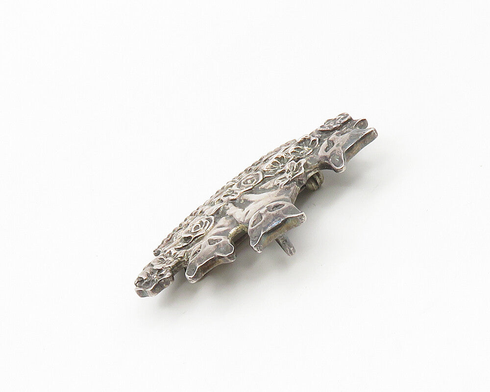 925 Sterling Silver  Vintage Dark Tone Cats In A Basket Brooch Pin  BP6791