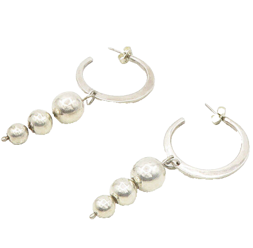 925 Sterling Silver  Vintage Shiny Graduated Ball Bead Drop Earrings  EG9379