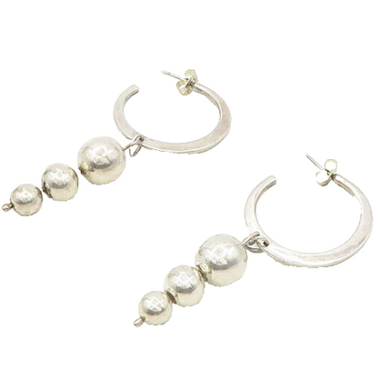 925 Sterling Silver  Vintage Shiny Graduated Ball Bead Drop Earrings  EG9379