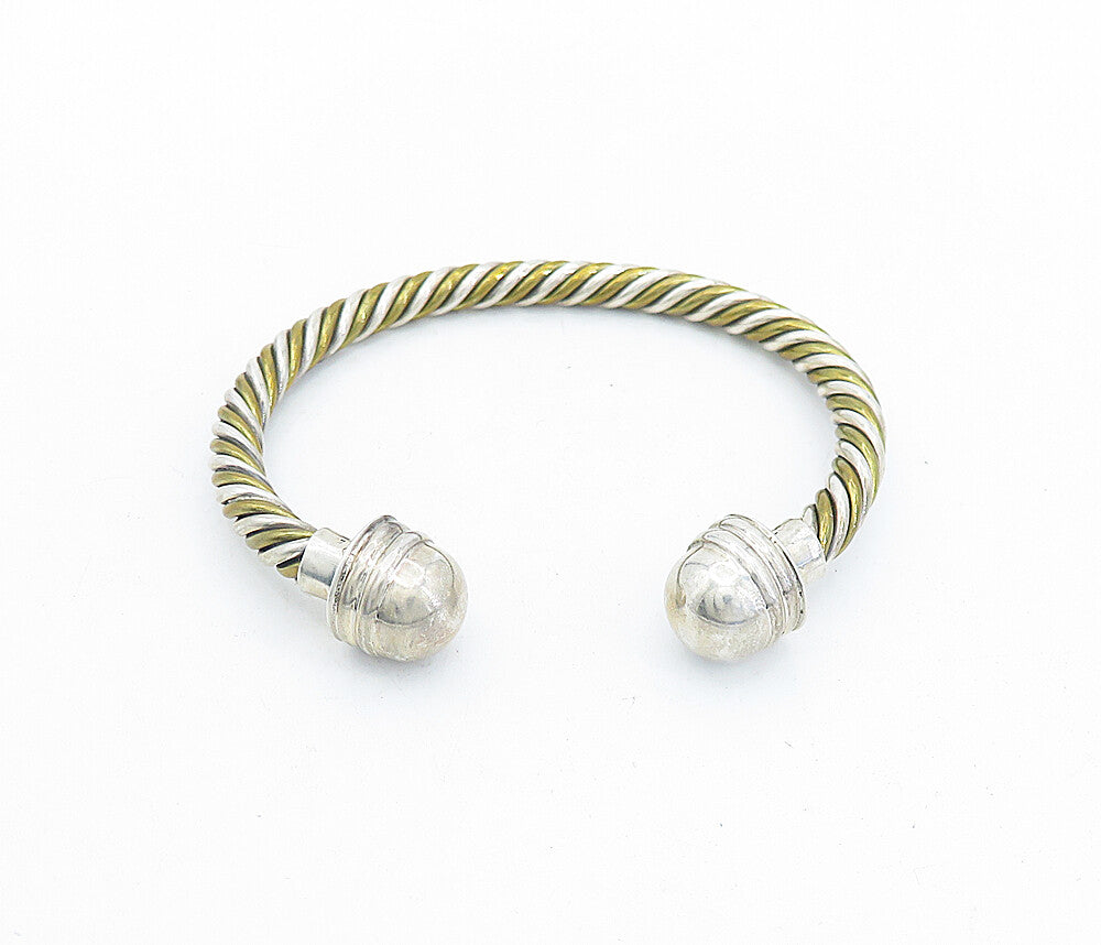 MEXICO 925 Sterling Silver  Vintage Two Tone Twist Dome Cuff Bracelet  BT1603