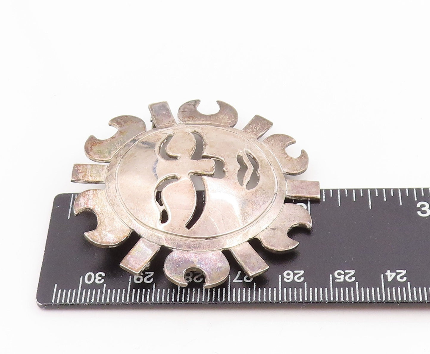 925 Sterling Silver Vintage Brooch Pin MEXICO Puffed Sun Face Cutout  BP12505