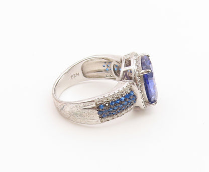 925 Sterling Silver Vintage Ring Tanzanite & Topaz Statement Band  Sz 7  RG36750