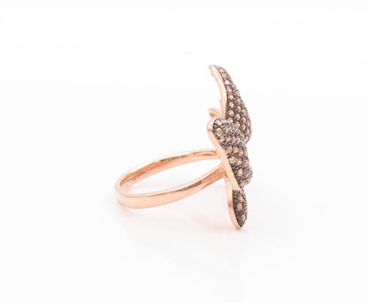 925 Sterling Silver Vintage Ring Gold Plated CZ Butterfly Band  Sz 8.5  RG33566