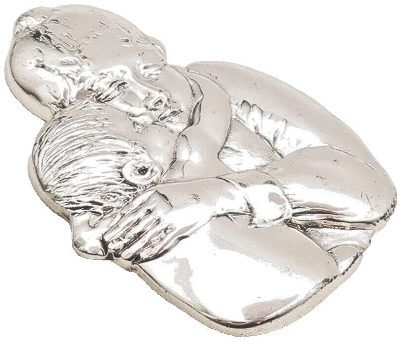 925 Sterling Silver Vintage Brooch Pin MFA Carved Hugging Son & Father  BP10568