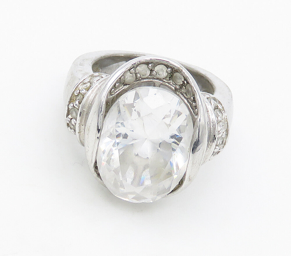 925 Sterling Silver  Faceted Cubic Zirconia Shiny Cocktail Ring Sz 6  RG16937