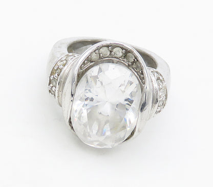 925 Sterling Silver  Faceted Cubic Zirconia Shiny Cocktail Ring Sz 6  RG16937