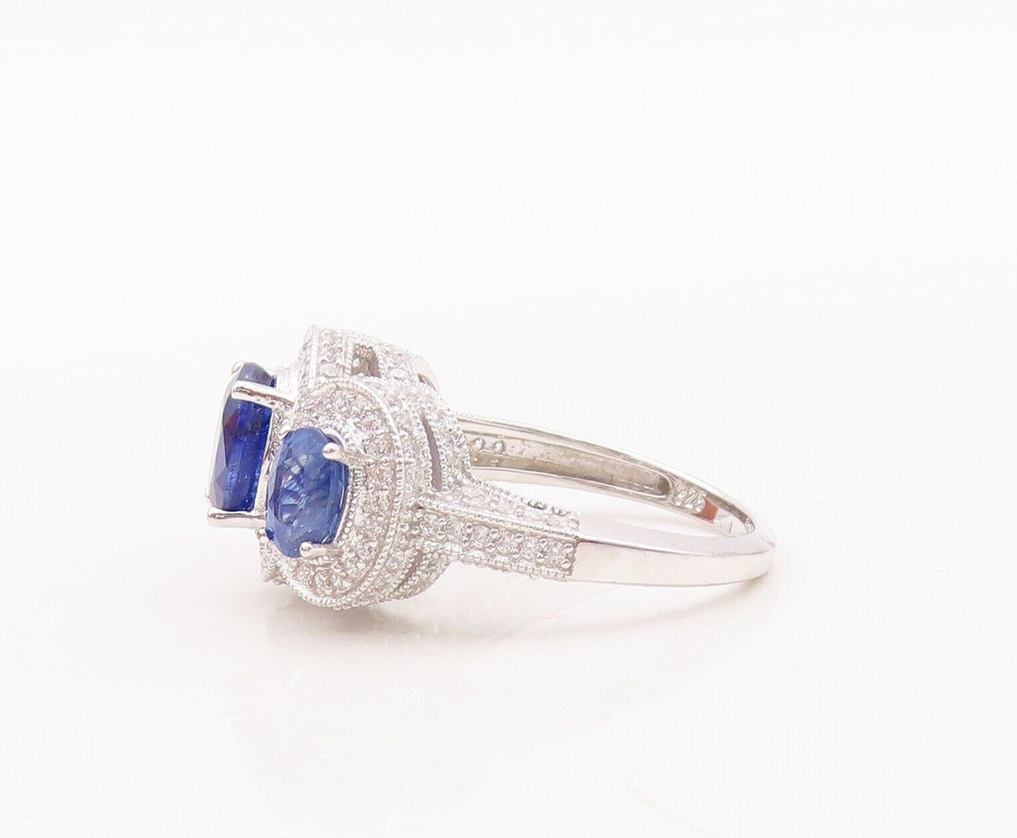925 Sterling Silver Vintage Ring Oval Sapphire Halo CZ Inlay Sz 8 RG30009
