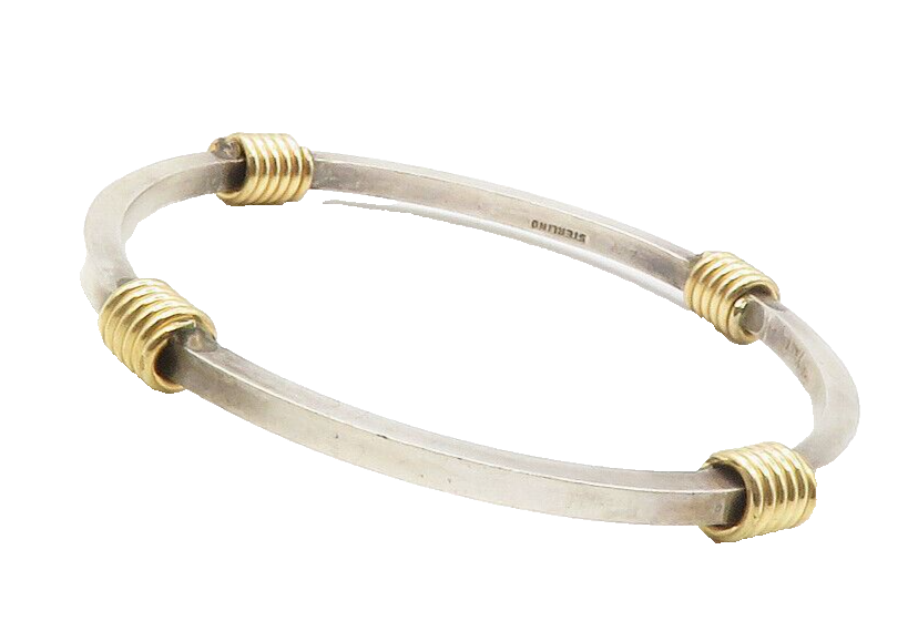 925 Sterling Silver  Vintage Shiny Two Tone Wrapped Bangle Bracelet  BT5533