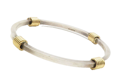 925 Sterling Silver  Vintage Shiny Two Tone Wrapped Bangle Bracelet  BT5533