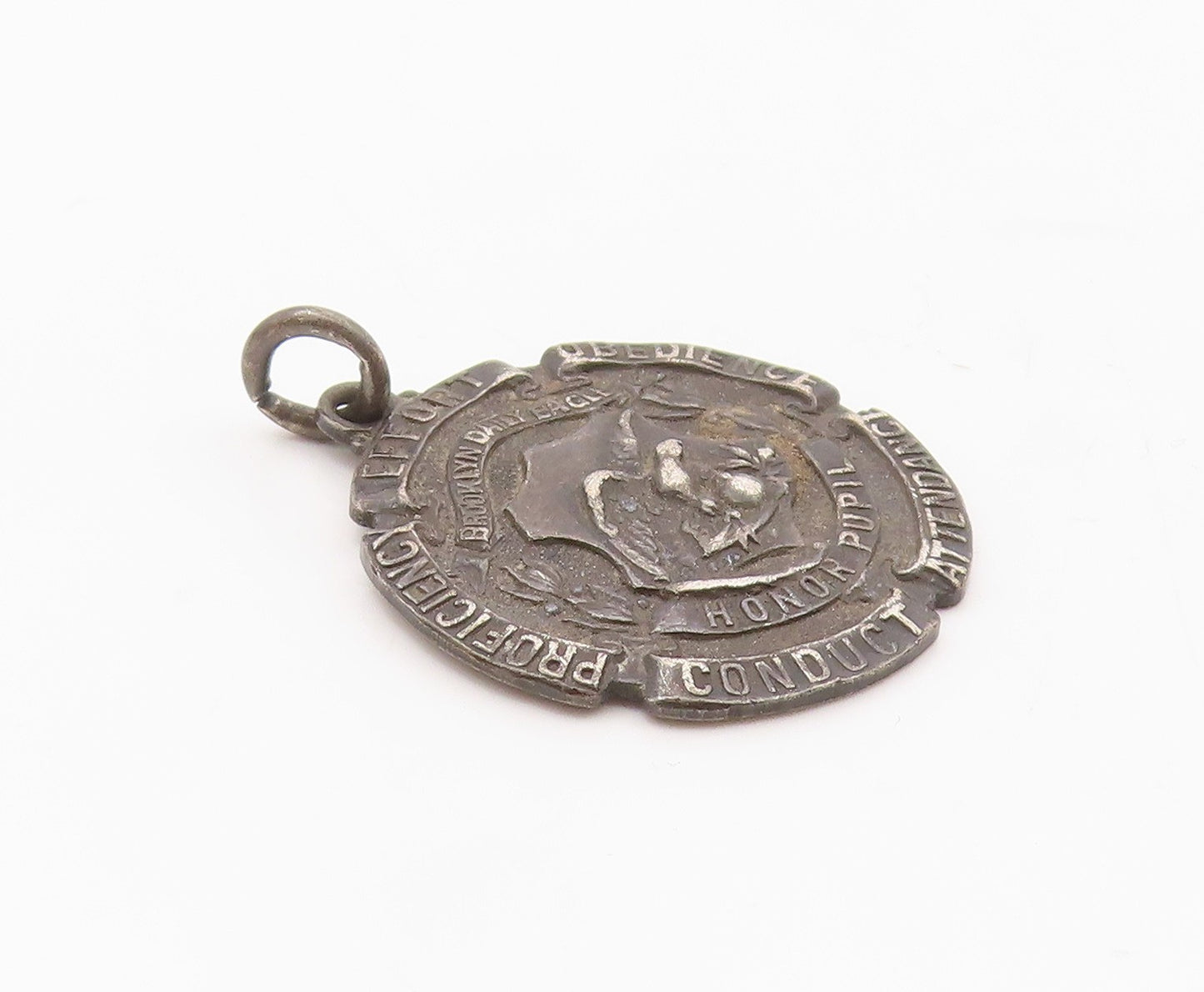 925 Sterling Silver  Vintage Antique Oxidized Honor Student Pendant  PT7573