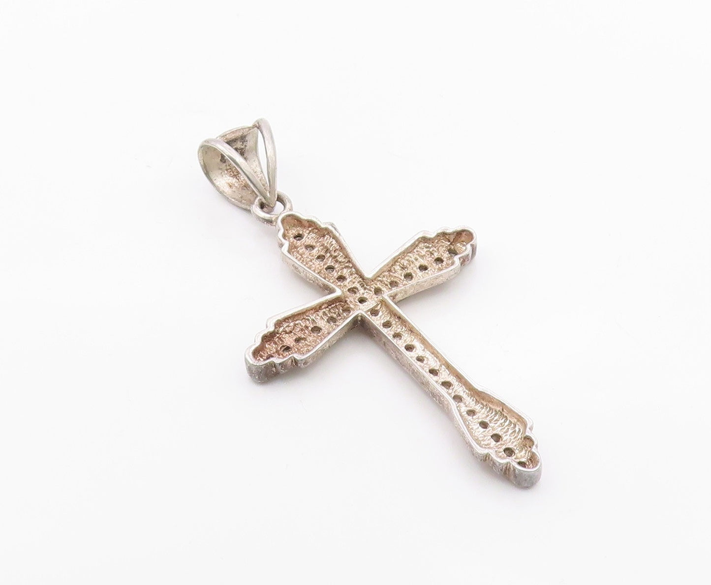 925 Sterling Silver  Vintage Cubic Zirconia Religious Cross Pendant  PT16746