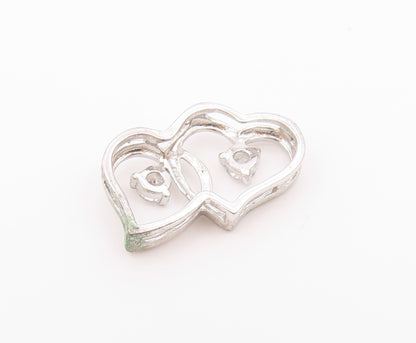 925 Sterling Silver   Vintage Cubic Zirconia Love Hearts Pendant  PT18263