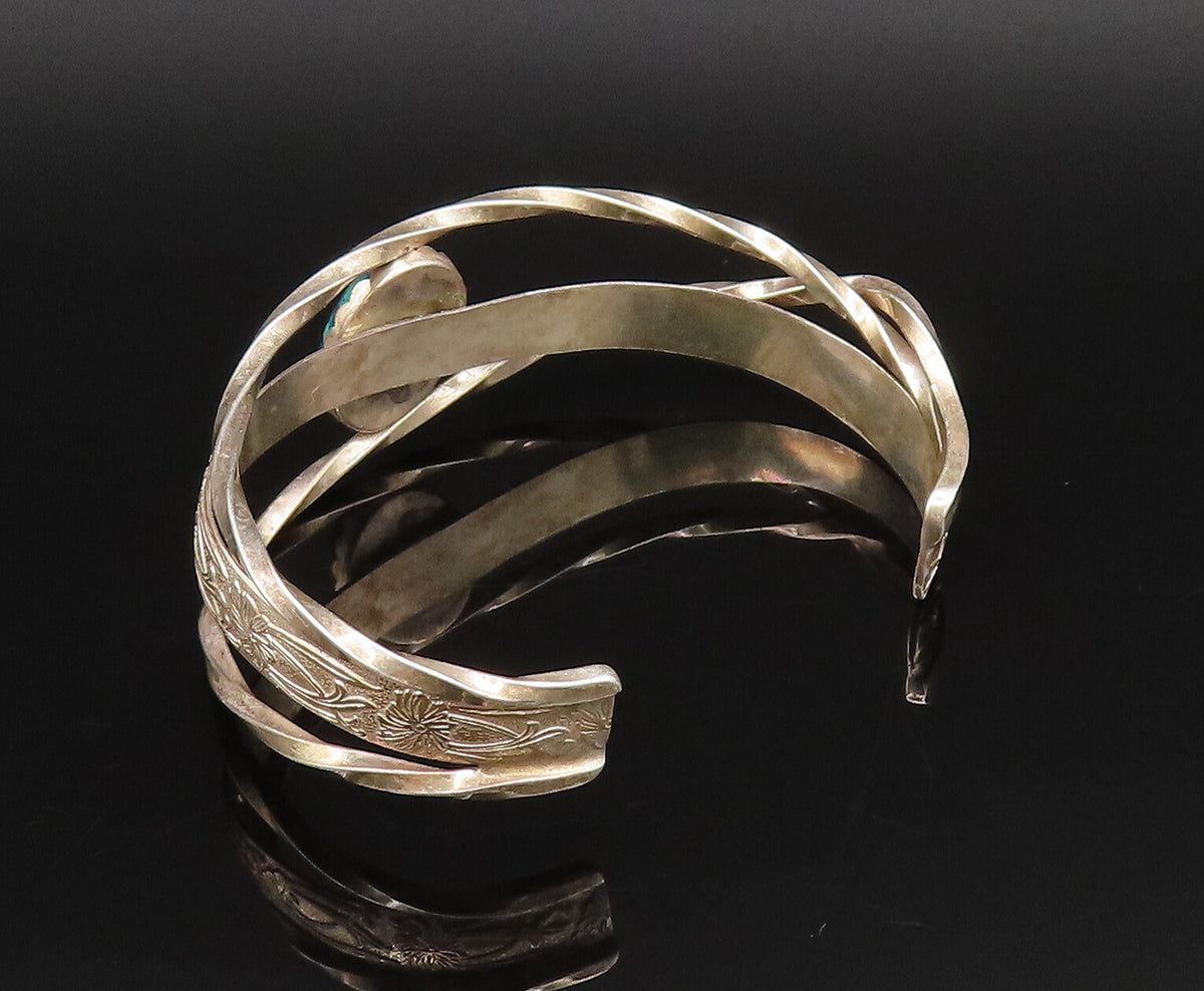 925 Silver  Vintage Floral Detail Overlapping Chrysocolla Cuff Bracelet BT9663