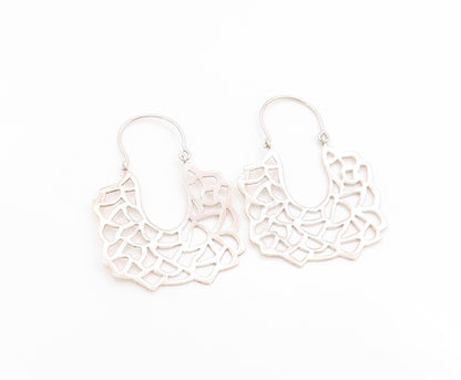 925 Sterling Silver Vintage Earrings Brutalist Cut Out Design Hooks  EG13694