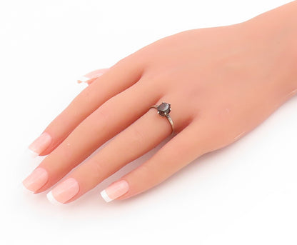 925 Sterling Silver Vintage Ring Smoky Quartz Solitaire Band  Sz 7.5  RG34433