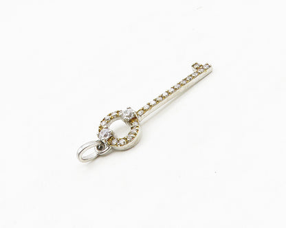 925 Sterling Silver  Vintage Cubic Zirconia Petite Key Motif Pendant  PT14063