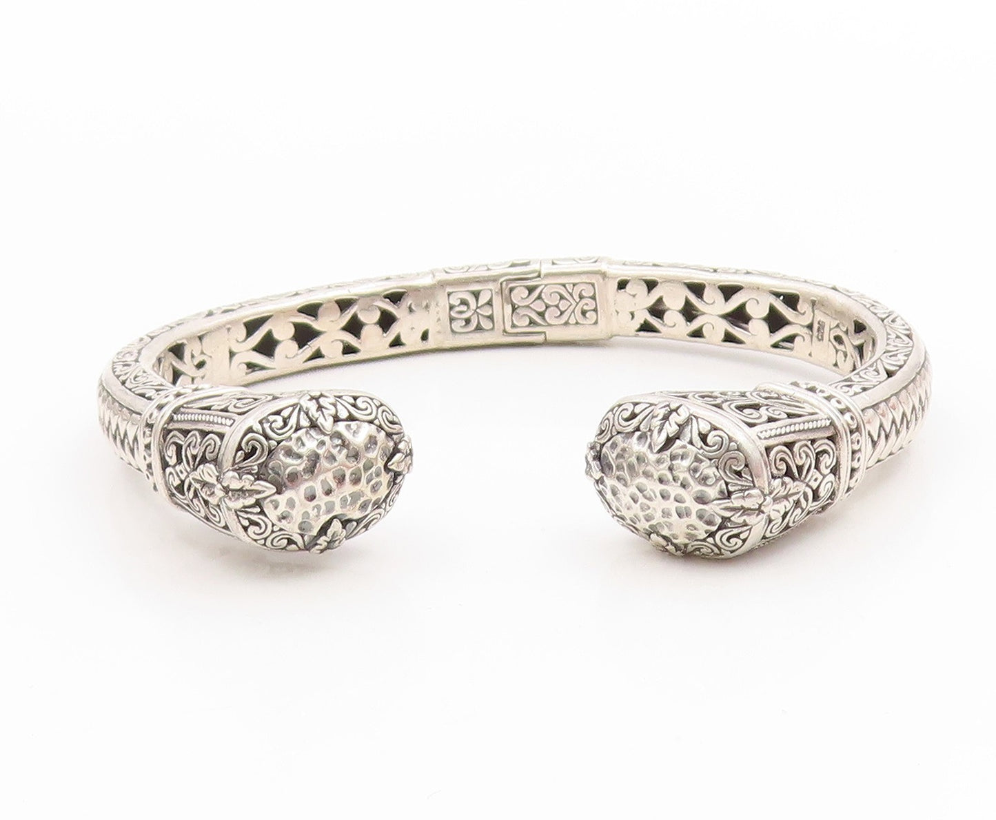 925 Sterling Silver Vintage Bracelet Intricate Floral Scrollwork Cuff  BT11805