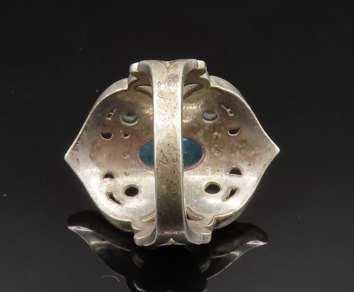 925 Silver  Vintage Paraiba Tourmaline & Topaz Scroll Ring Sz 7  RG25002