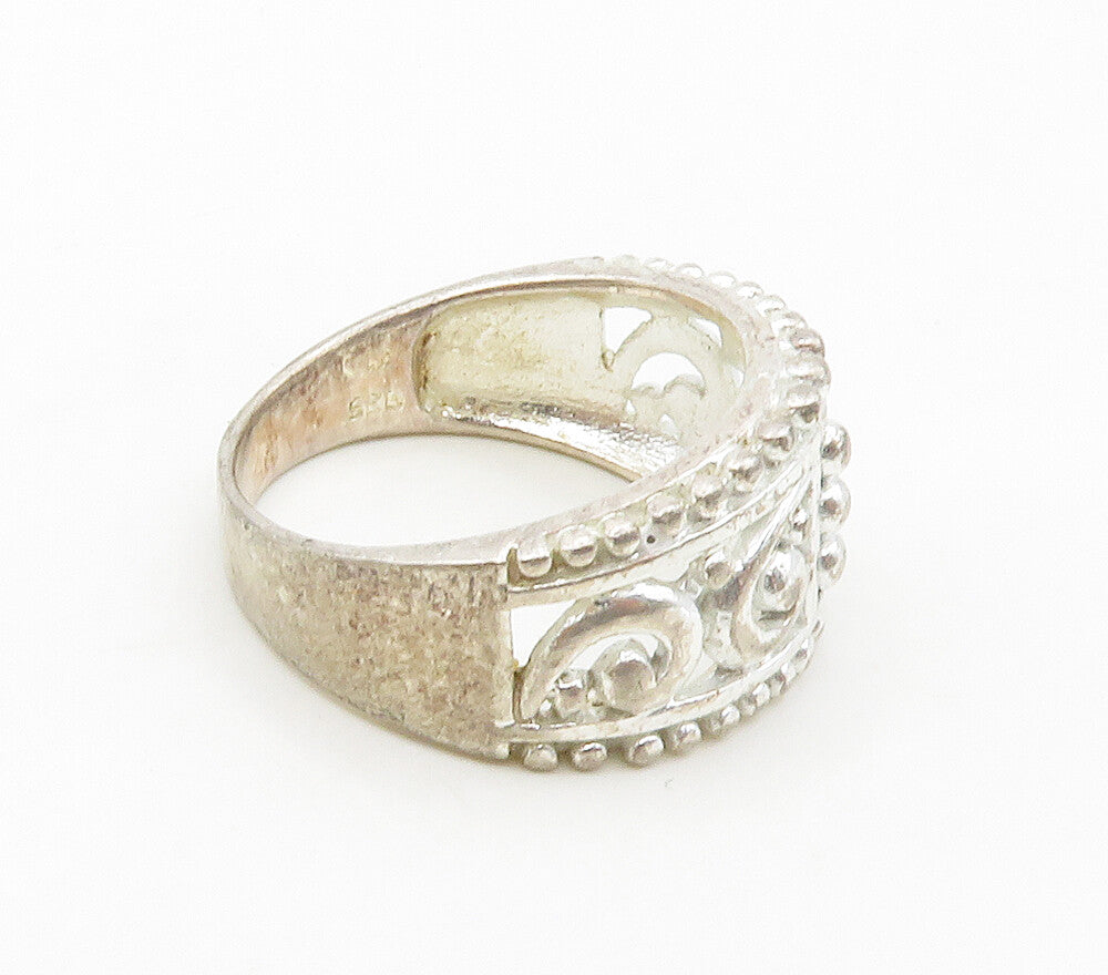 925 Sterling Silver  Shiny Open Swirl Bubble Trim Band Ring Sz 7  RG16445
