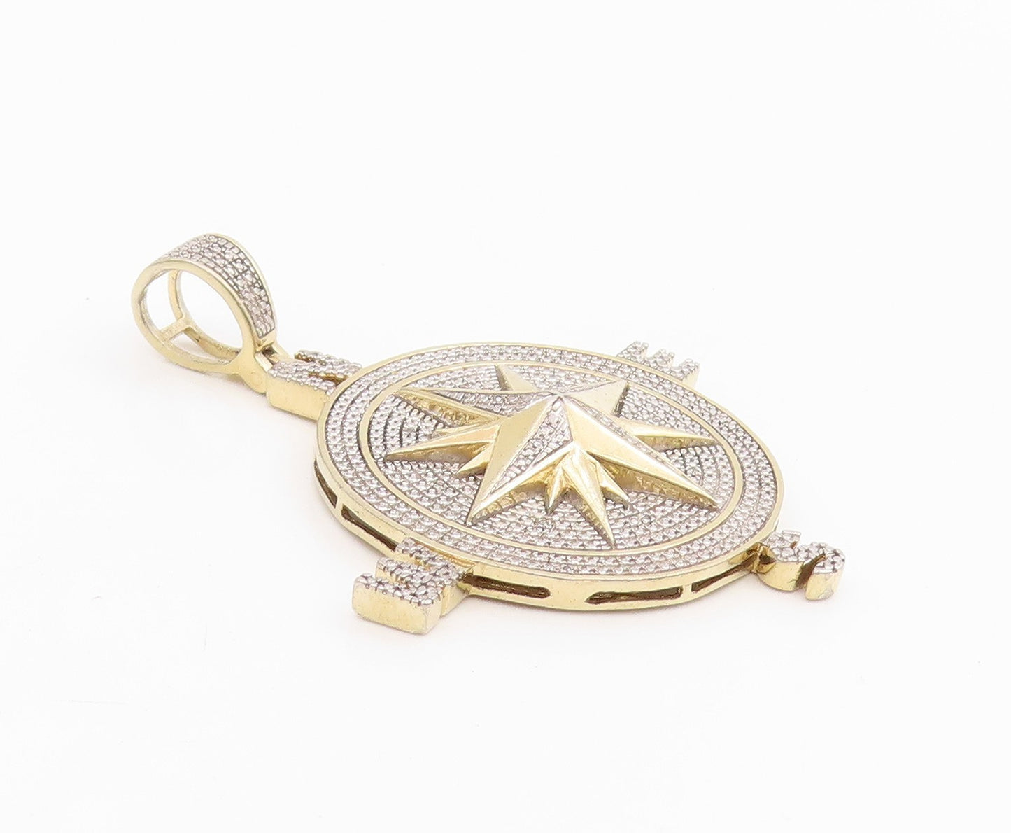 925 Sterling Silver Vintage Pendant Two Tone Nautical Compass Medallion  PT25690