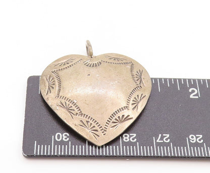 925 Sterling Silver Vintage Pendant Etched Tribal Floral Love Heart  PT25089